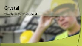  Presentation with manufacturing - Colorful presentation design enhanced with industrial manufacturing business blurred background backdrop and a  colored foreground