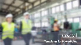 Presentation with manufacturing - Colorful presentation design enhanced with industrial manufacturing business blurred background backdrop and a  colored foreground
