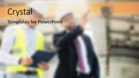  Presentation with manufacturing - Presentation design featuring industrial manufacturing business blurred background background and a  colored foreground