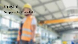  Presentation with manufacturing - Cool new slide deck with industrial manufacturing business blurred background backdrop and a  colored foreground