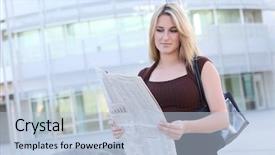  Presentation with pressure washing business proposal pre - Beautiful presentation theme featuring industrial marketing - pretty business woman reading backdrop and a light blue colored foreground