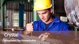  Presentation with heavy industry - Cool new presentation theme with industrial mechanic repairing heavy industry backdrop and a violet colored foreground