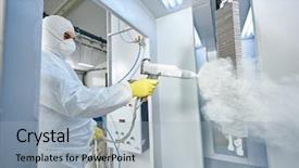  Presentation with metal corrosion - Theme featuring industrial metal coating man background and a light gray colored foreground