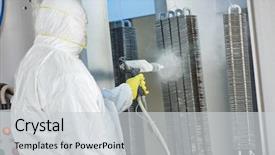  Presentation with metal corrosion - PPT theme enhanced with industrial metal coating man background and a light gray colored foreground