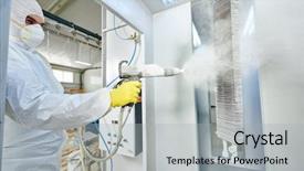  Presentation with metal corrosion - Colorful PPT layouts enhanced with industrial metal coating man backdrop and a light gray colored foreground