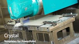  Presentation with process - Audience pleasing presentation theme consisting of industrial metal machining cutting process of blank detail by big milling cutter with hardmetal carbide insert backdrop and a dark gray colored foreground