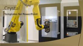  Presentation with industrial machine - Colorful presentation design enhanced with industrial-metalworking-machine-close-up backdrop and a yellow colored foreground