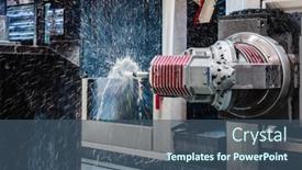  Presentation with industrial robot - Slides enhanced with industrial-milling-machine-robot-working background and a ocean colored foreground