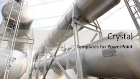  Presentation with pipe line - PPT layouts with oil field pipe line - big gas container against sky background and a light gray colored foreground