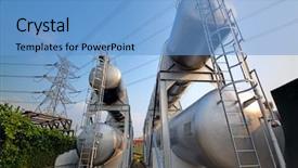  Presentation with container - Presentation design enhanced with oil field pipe line - gas container and power tower background and a teal colored foreground
