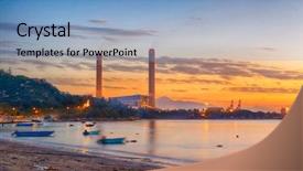  Presentation with power industry - Colorful slides enhanced with oil field pipe line - sunset of petrochemical industry power backdrop and a teal colored foreground