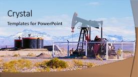  Presentation with oilfield - Presentation theme enhanced with industrial oilfield - oil pumps oil industry equipment background and a light blue colored foreground