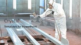  Presentation with painting - Amazing presentation design having industrial painter in chamber painting metal detail backdrop and a light blue colored foreground