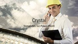  Presentation with medical protective wears - Slide set having industrial park - young architect wearing a protective background and a  colored foreground