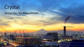  Presentation with industrial - Beautiful slide set featuring industrial plant during evening backdrop and a teal colored foreground