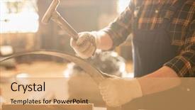  Presentation with metallurgy - Presentation theme enhanced with metallurgy engineering - gloved engineer or worker background and a coral colored foreground