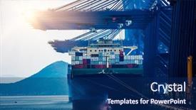  Presentation with ocean trade - Colorful PPT layouts enhanced with ocean trade - industrial port at dawn shanghai backdrop and a navy blue colored foreground