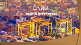  Presentation with container port - PPT layouts featuring industrial port with container ship background and a coral colored foreground