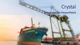  Presentation with container ship - Theme with industrial port with container background and a sky blue colored foreground