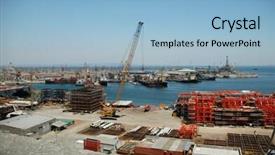  Presentation with hardware - Beautiful presentation theme featuring industrial port with cranes and hardware - baku azerbaijan backdrop and a light blue colored foreground