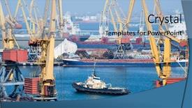  Presentation with tug boat - Cool new presentation theme with industrial port with tug boat backdrop and a light blue colored foreground