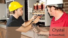  Presentation with electricians - Slides featuring industrial power distribution center background and a coral colored foreground