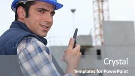  Presentation with construction site construction - Colorful presentation design enhanced with industrial property management - construction site foreman backdrop and a gray colored foreground