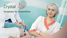  Presentation with female hospital patient - Audience pleasing slide deck consisting of industrial pulse - adult female doctor in front backdrop and a soft green colored foreground