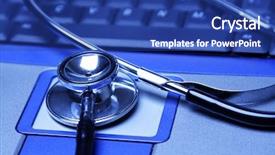  Presentation with blue - Presentation theme enhanced with industrial pulse - stethoscope and a laptop background and a  colored foreground