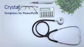  Presentation with pulse - Colorful presentation design enhanced with industrial pulse - top view of the stethoscope backdrop and a sky blue colored foreground