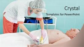  Presentation with medic - Slides having industrial pulse - young nurse doctor with male background and a sky blue colored foreground