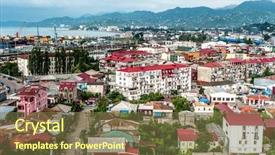  Presentation with port industry - Slide set having industrial railway station near port background and a tawny brown colored foreground