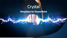  Presentation with electricity - Colorful PPT theme enhanced with industrial relations - business man holding electricity light backdrop and a navy blue colored foreground