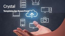  Presentation with cloud computing - Amazing PPT theme having industrial relations - cloud and computing related icons backdrop and a ocean colored foreground