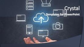  Presentation with hovering - Cool new theme with industrial relations - cloud and computing related icons backdrop and a ocean colored foreground