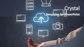  Presentation with cloud computing - Colorful PPT layouts enhanced with industrial relations - cloud and computing related icons backdrop and a ocean colored foreground