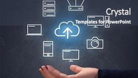  Presentation with hovering - PPT theme featuring industrial relations - cloud and computing related icons background and a ocean colored foreground