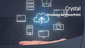  Presentation with hovering - Presentation having industrial relations - cloud and computing related icons background and a ocean colored foreground