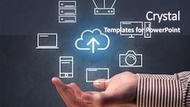  Presentation with hovering - Presentation theme having industrial relations - cloud and computing related icons background and a ocean colored foreground