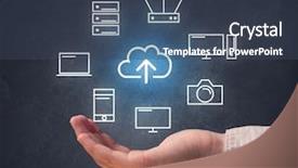  Presentation with hovering - Colorful theme enhanced with industrial relations - cloud and computing related icons backdrop and a ocean colored foreground