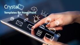  Presentation with related - Beautiful slides featuring industrial relations - female hands touching tablet backdrop and a ocean colored foreground