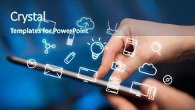  Presentation with tablets wood table tablet white - Cool new PPT layouts with industrial relations - female hands touching tablet backdrop and a ocean colored foreground