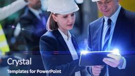  Presentation with digital industry - Slides having industrial relationship - businessman and businesswoman using digital background and a ocean colored foreground