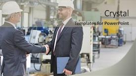  Presentation with shaking hands - PPT layouts with industrial relationship - businessmen shaking hands in metal background and a mint green colored foreground