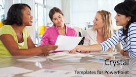  Presentation with women meeting - PPT layouts consisting of industrial relationship - group of women meeting background and a mint green colored foreground