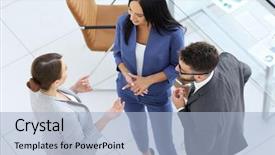  Presentation with group - Slides enhanced with industrial relationship - group of young businessmen background and a light blue colored foreground