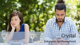  Presentation with man vs woman - PPT theme having industrial relationship - man ignoring woman and using background and a light blue colored foreground