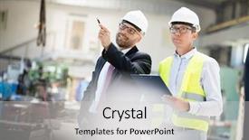  Presentation with discussion - Slides enhanced with industrial relationship - mid adult male supervisors having background and a light gray colored foreground