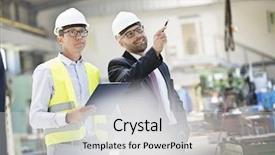  Presentation with discussion - Theme consisting of industrial relationship - mid adult male supervisors having background and a light gray colored foreground