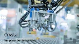  Presentation with manufacture - Cool new slide deck with industrial robot with conveyor backdrop and a light blue colored foreground